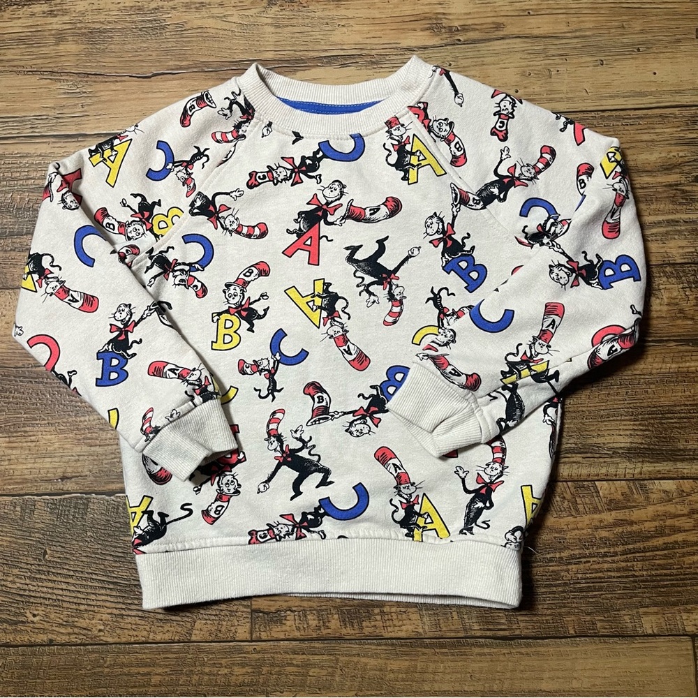 Dr. Seuss Cat In The Hat Alphabet Beige Pullover Sweatshirt